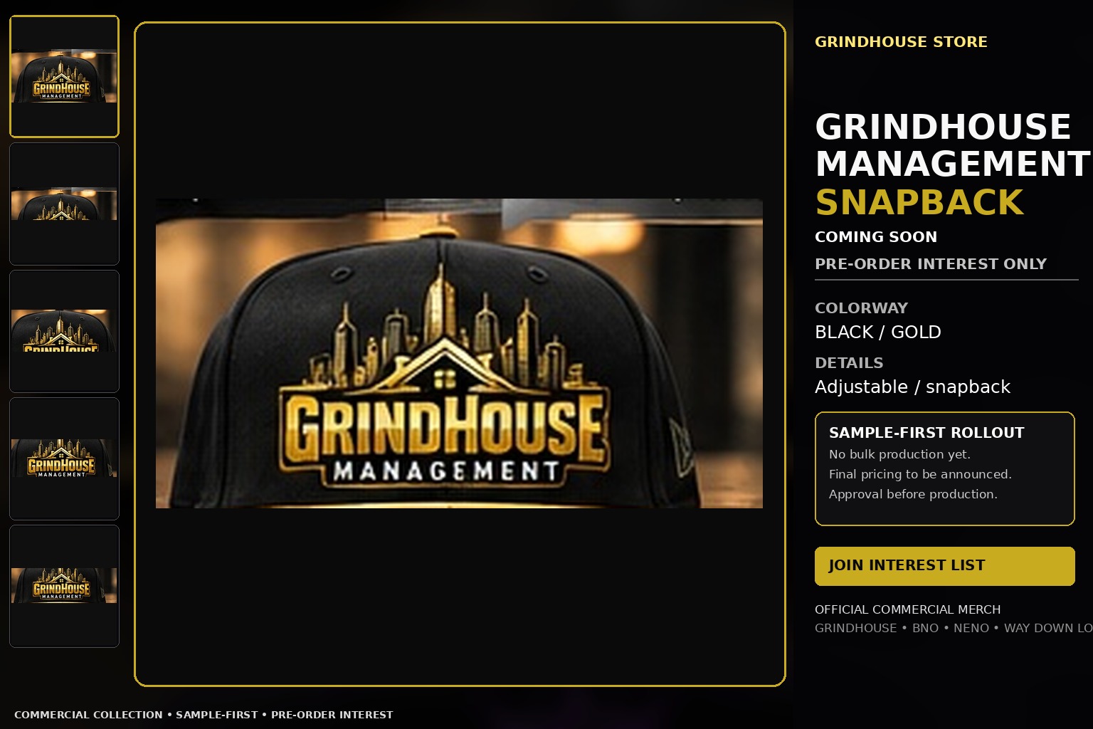 GRINDHOUSE MANAGEMENT Snapback Black Gold